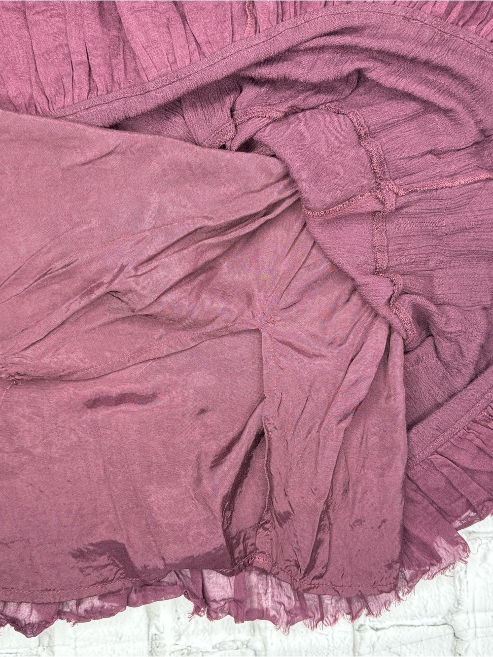 Free People Ambrosia Mini Dress Size M Plum Burgundy Ruffles Boho Cottagecore - Picture 8 of 10